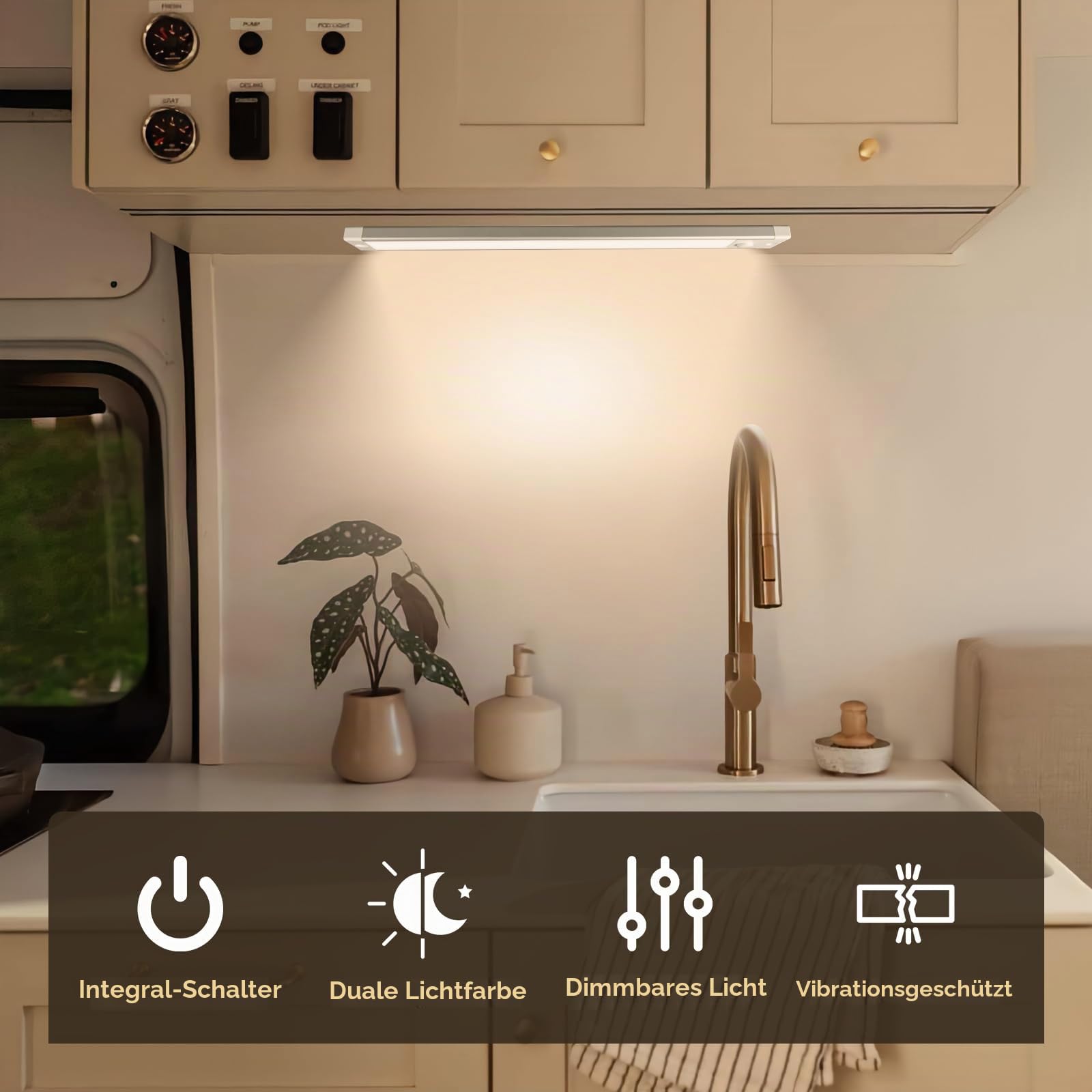 acegoo 12V LED Unterbauleuchte 470lm Wohnmobil Dimmbar 4,5W Integriertem Dimmschalter&Rotes Licht, Kabine für Boot Yacht Wohnwagen Camper Innenbeluchtung 305mm 2PCS (4000K)