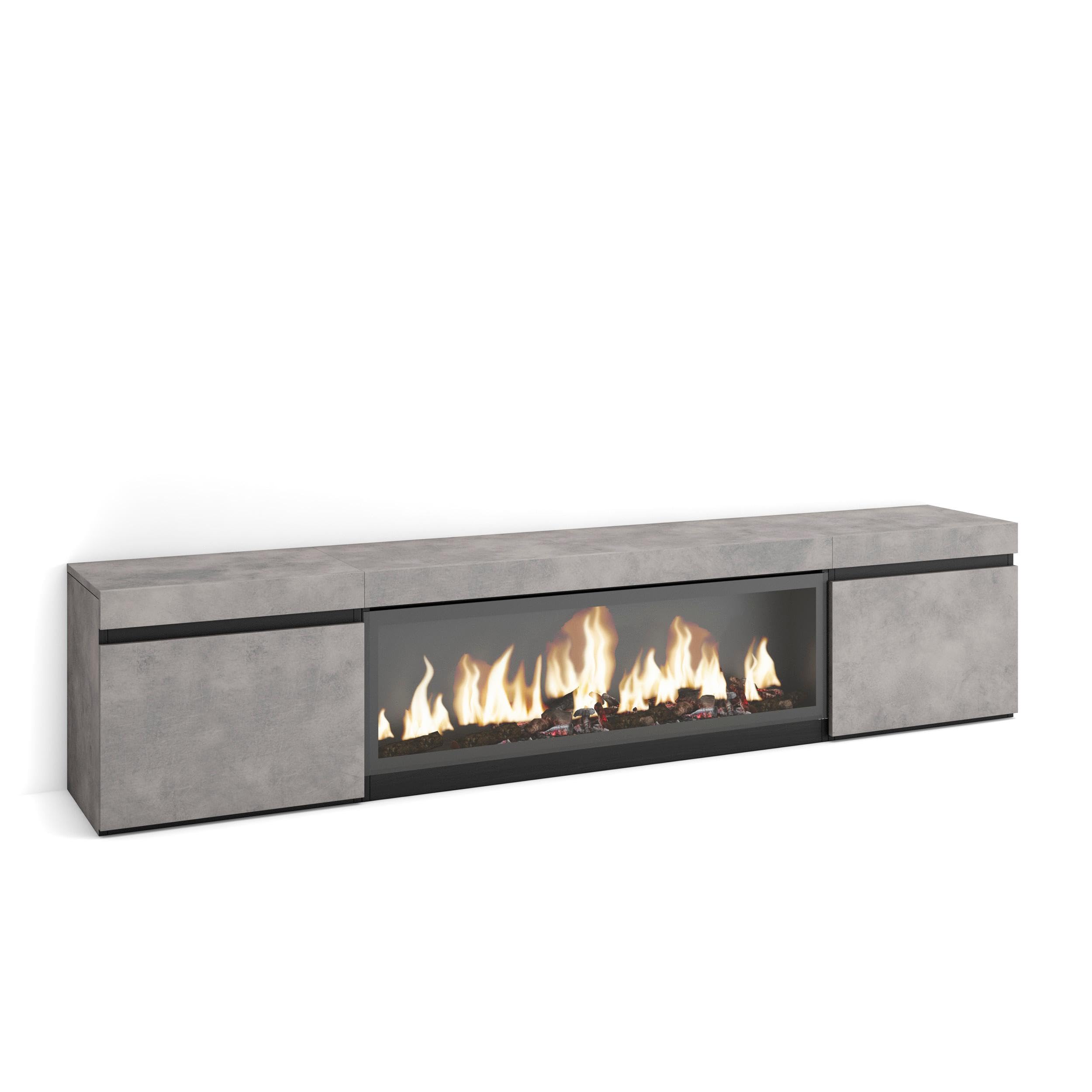 Skraut Home | Mueble TV | Televisión | Muebles de salón, almacenaje | 210 | para TV hasta 80" | Chimenea eléctrica XXL | Estilo Moderno | Cemento