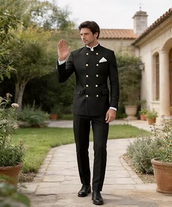 Mens Chinese Tunic Suits 2 Piece Slim Fit Suit Traditional Mandarin Collar Men Tuxedo for Casual Wedding Outfit