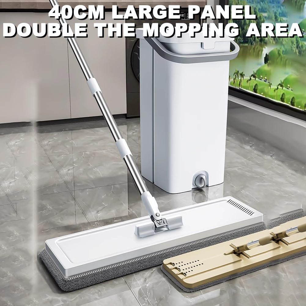 Zestaw mopów do separacji na mokro i na sucho, funkcja namaczania i wykręcania, 360 ° Spin Mop z metalowym uchwytem, 10 ściereczek do wymiany mikrofibry, wiadro do mopa domowego