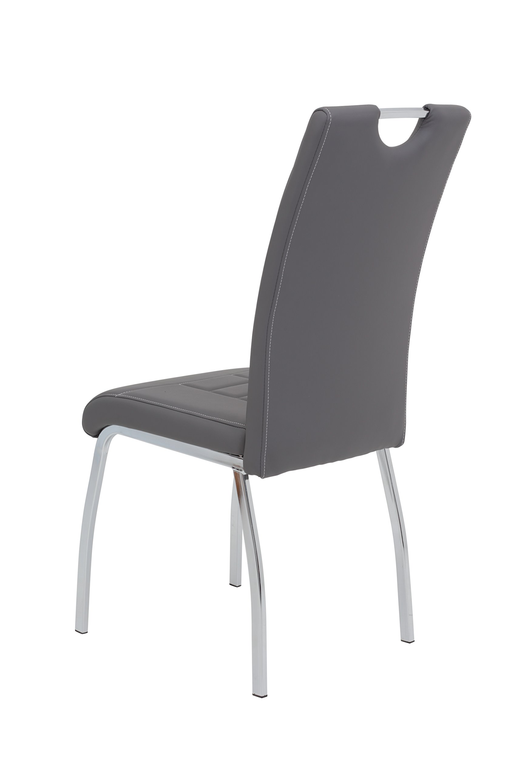 Hela Tische, 4er Set Esszimmerstuhl Andrea, Bezug Kunstleder Grau, Rundrohgestell Chrom, 100x43x64 cm