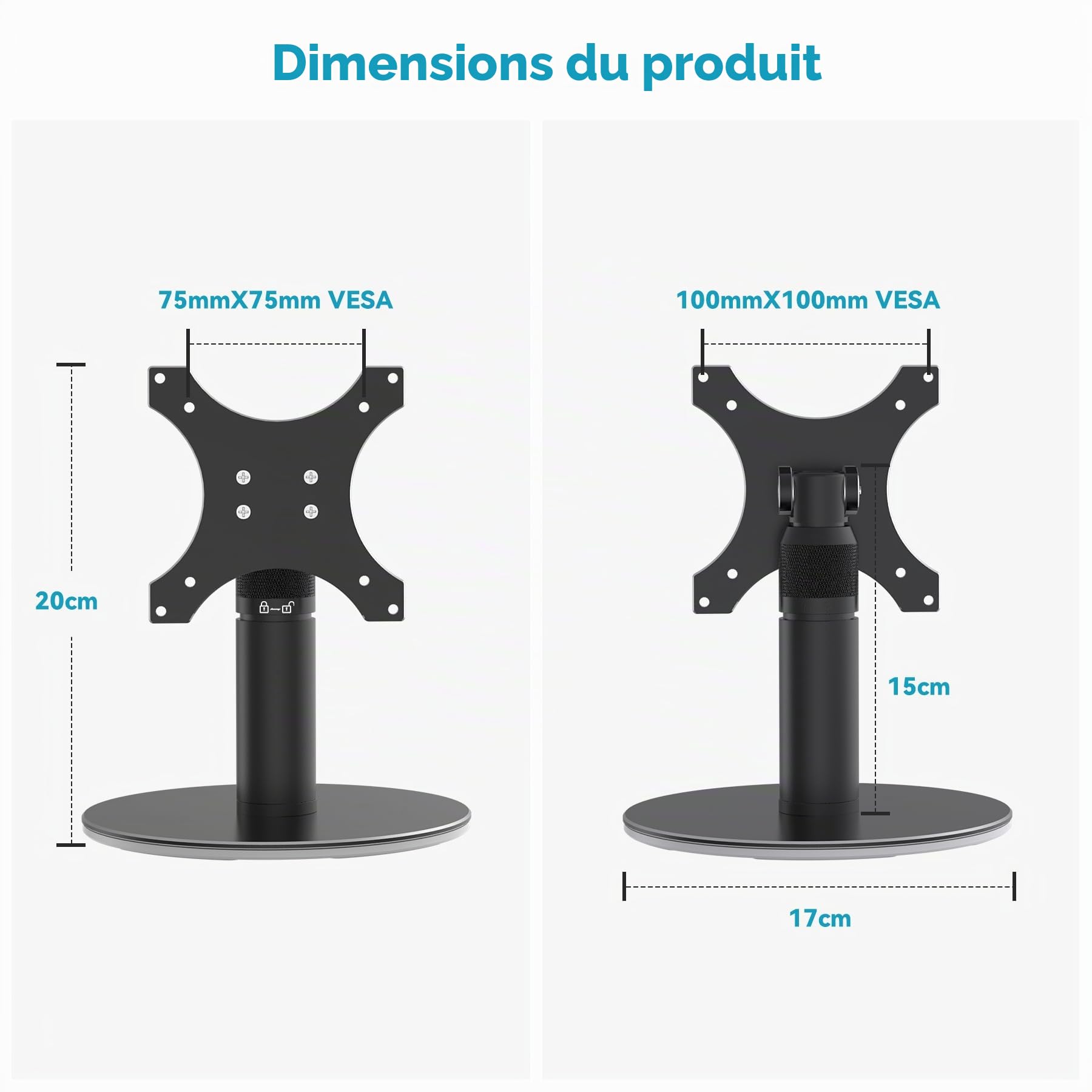 Support pivotant et inclinable de qualité supérieure pour spectacle 15/21, aluminium noir mat de qualité aéronautique réglable, 15 supports, hauteur réglable de 6,3 à 9,5 pouces, aucun outil