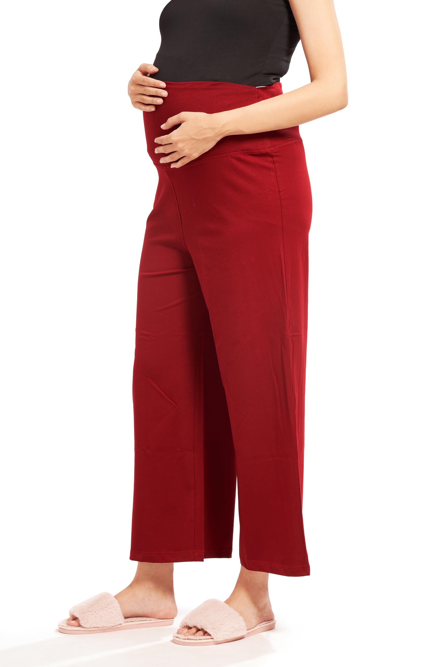 AV2 Women's Cotton Lycra Stretchable Relaxed Fit Maternity Pants | Maternity Yoga Pants | Maternity Trousers Maroon Large 5556 - Image 3 thumbnail