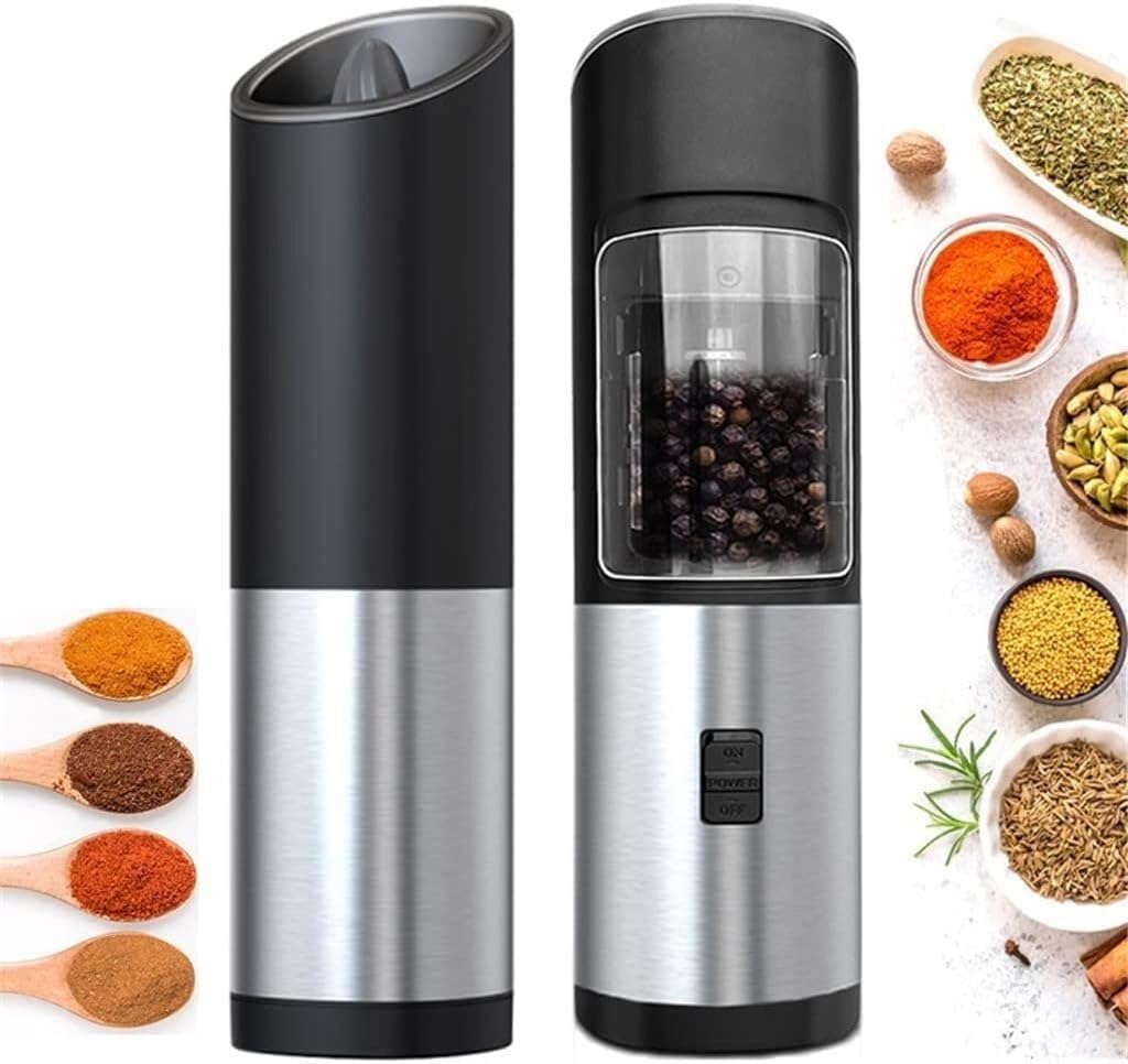 Electric Pepper and Salt Grinder with LED Light, Adjustable Coarseness, Automatic Spice Mill, Ceramic Grinding Core, 85ml Capacity