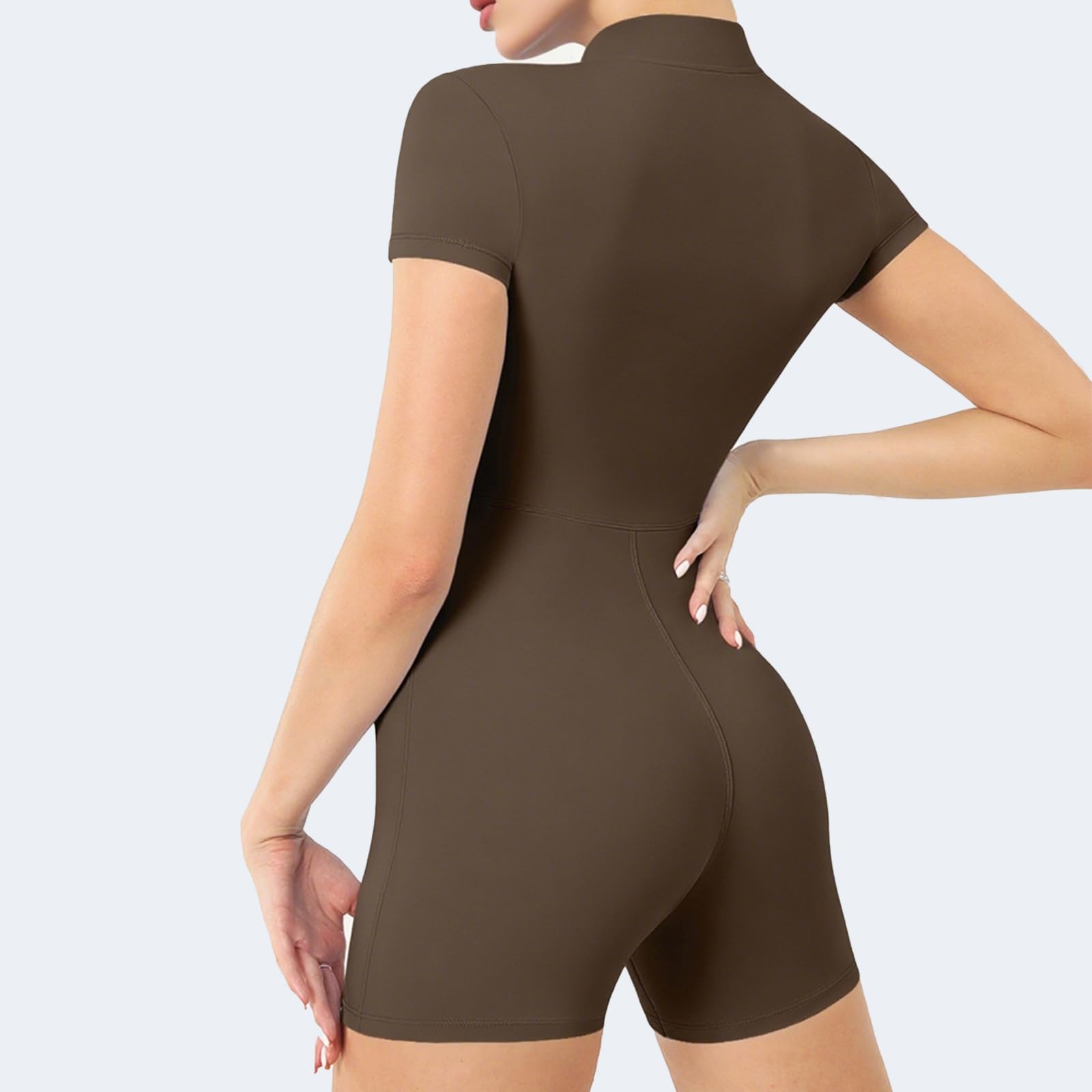 Combinaison de sport pour femme - Combinaison courte moulante | Combinaison à manches courtes et fermeture éclair, sexy et tendance pour l'été, idéale pour le yoga, le sport et le quotidien