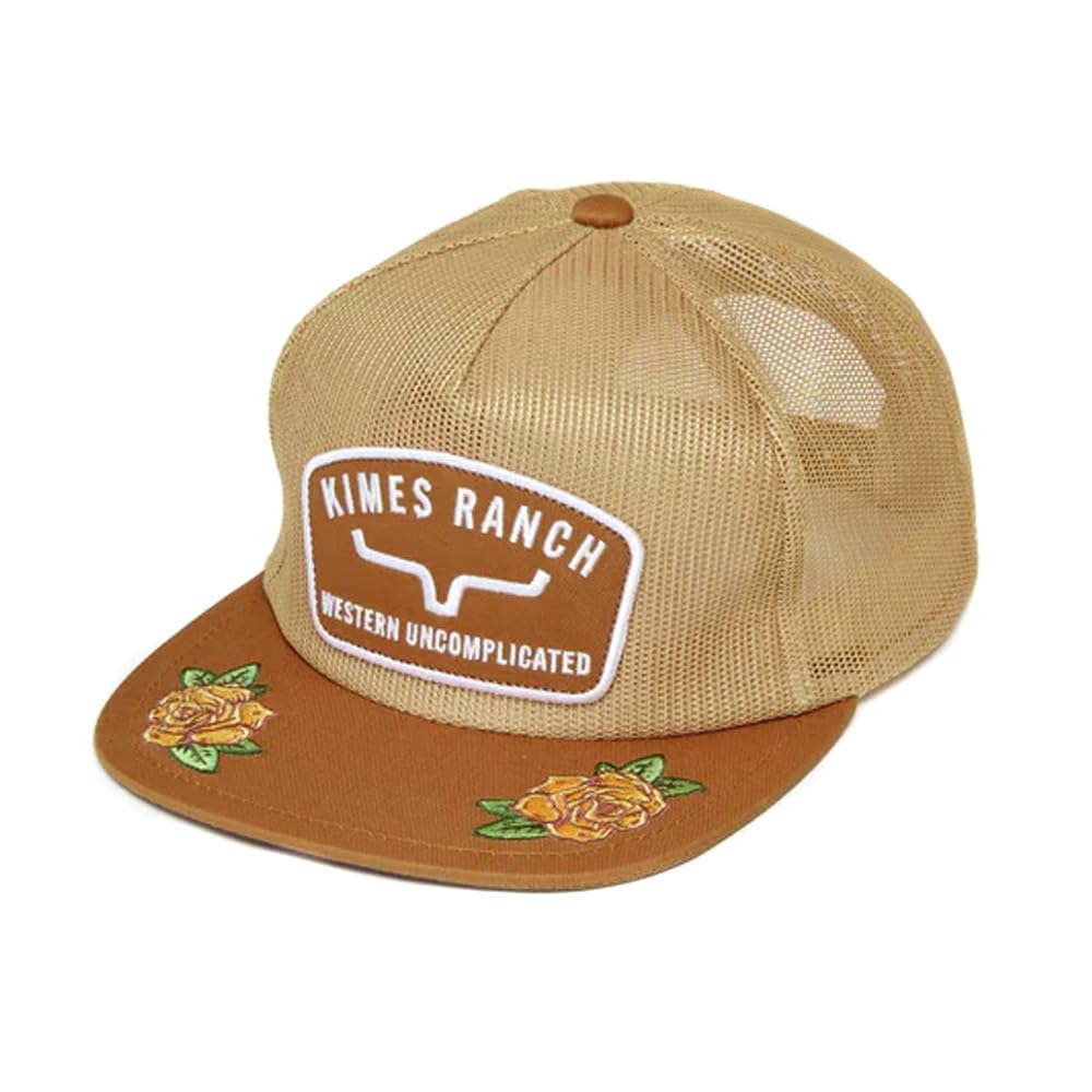 Kimes Ranch Hunton High Profile Flat Bill Mesh Hat with Embroidered Twill Patch, Ww Brown, One size