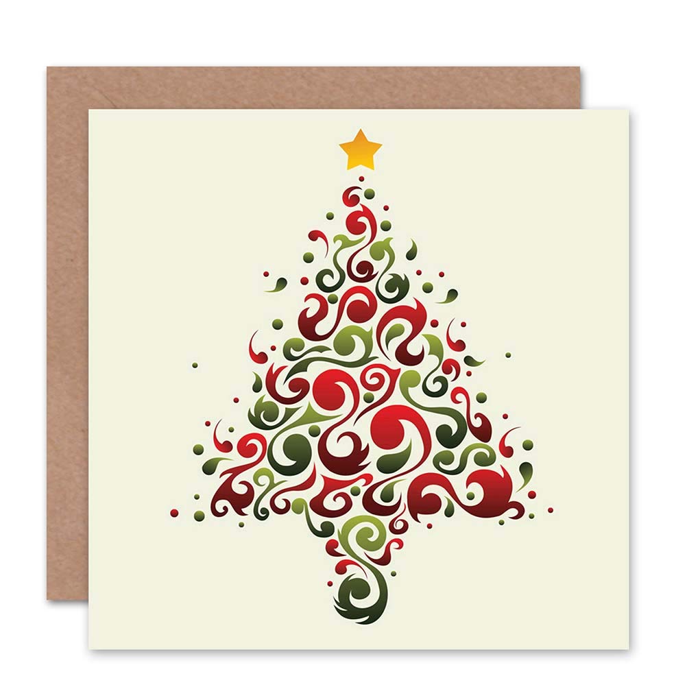 Wee Blue Coo CHRISTMAS TREE SWIRLS STAR BLANK GREETINGS CARD ART