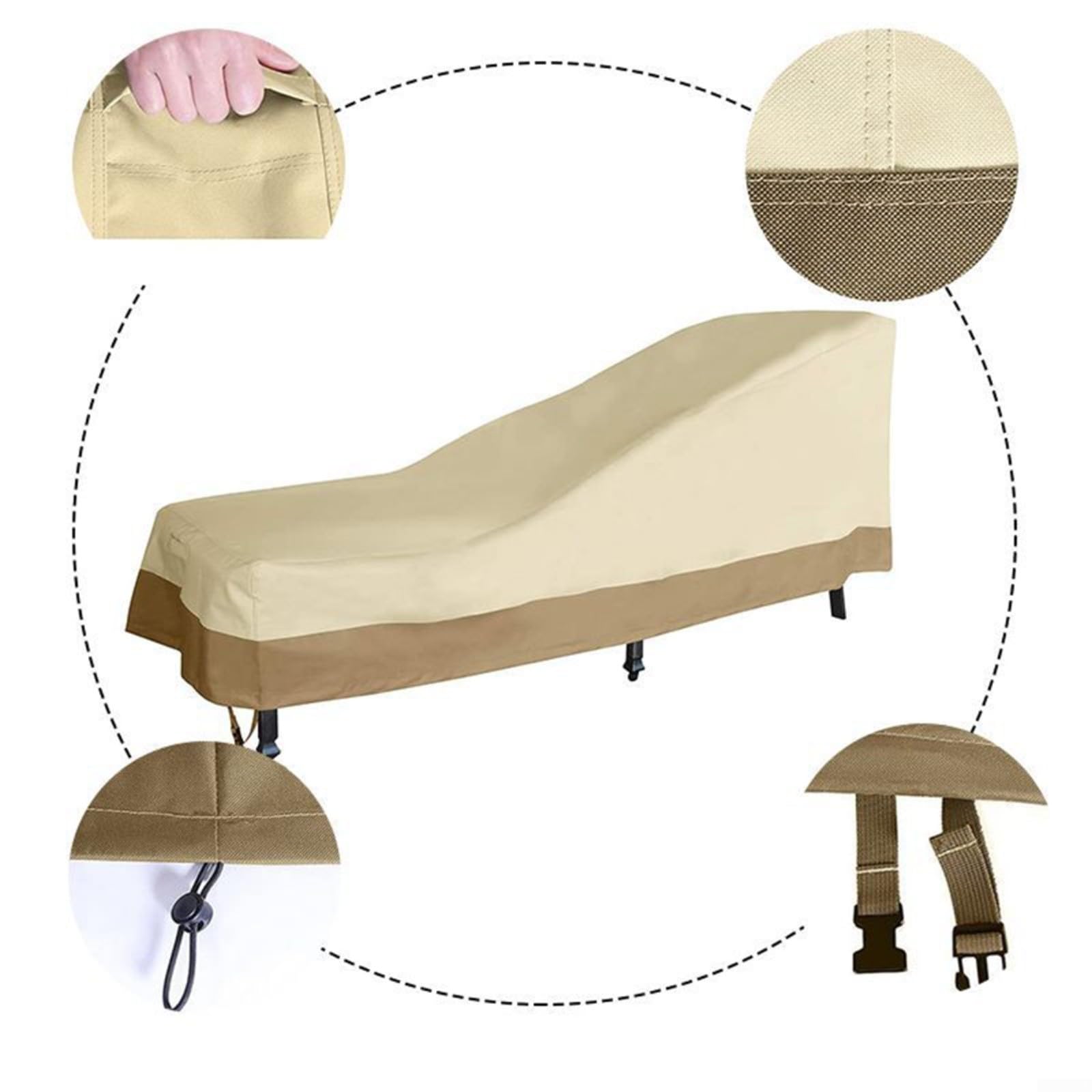 KiraKira Copertura per chaise longue da esterno, in tessuto impermeabile resistente, con prese d'aria, per mobili da giardino per patio, facile da riporre, beige, caffè, 208 x 76 x 79 cm