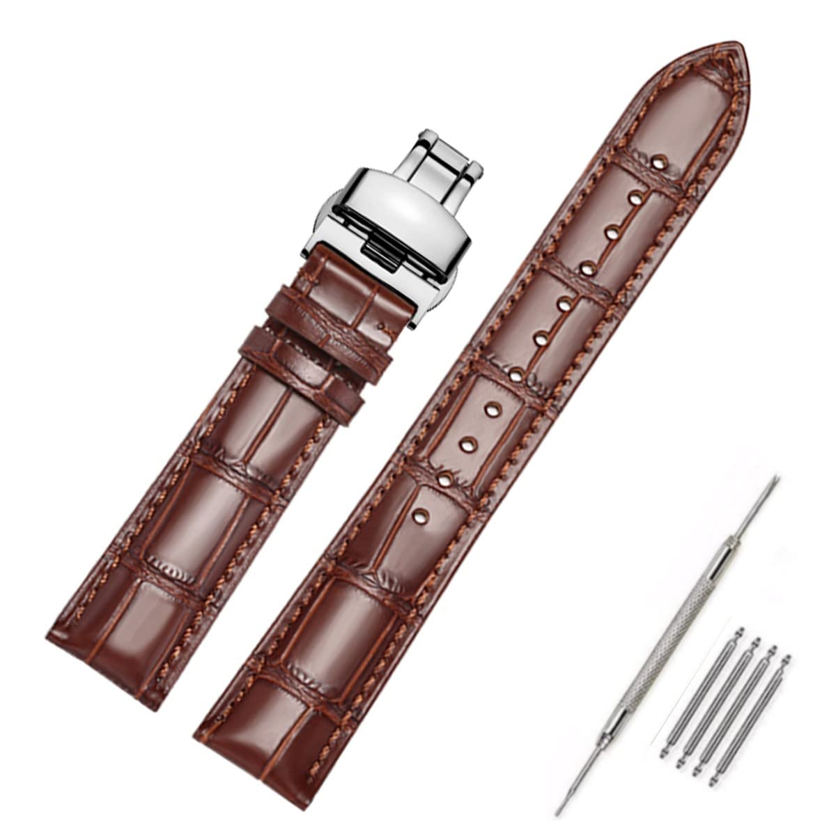 Moran Genuine Leather Band Alligator and Cowhide Replacement Deployment Buckle Watch strap18mm to 24mm Crocodile Leather Strap for Men's and Women's