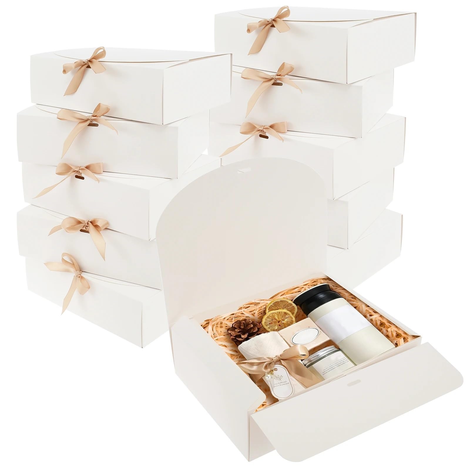 10 scatole con coperchi e Nastro di Carta Regalo Grande capacità Decorativa Festa Matrimoni Compleanno Vacanza Caramelle stoccaggio Adatto per Anniversari, Matrimoni(Black 10 PCS)