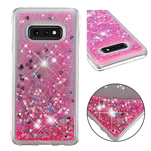 Galaxy S10E Case,DAMONDY 3D Moving Bling Liquid Glitter Floating Dynamic Flowing Love Heart Ultra Clear Soft TPU Case for Samsung Galaxy S10E (5.8 inch)-Pink