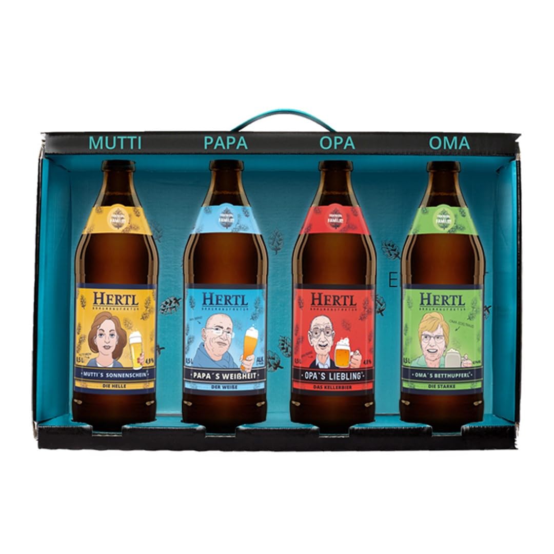 Bier Familien-Geschenkset von Hertl | Vielfalt fränkischer Biere | Ideal zum Probieren | 4 x 0,5L Flaschen