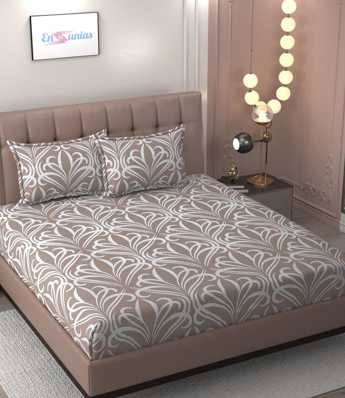 Glace Cotton 160TC Prime Collection King Size Elastic Fitted Double Bedsheet with 2 Pillow Covers - (Brown4)-image-27