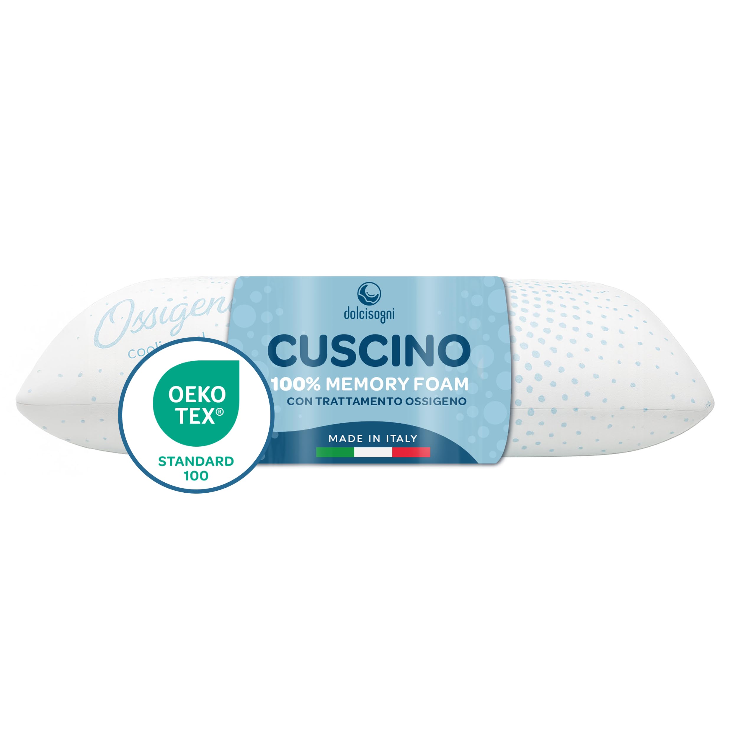 DOLCI SOGNI Cuscino Memory Foam 72x42x12 cm - Guanciale Memory Foam con Federa Lavabile Sanificata con Ossigeno Cerficata OEKO-TEX - 100% Made in Italy