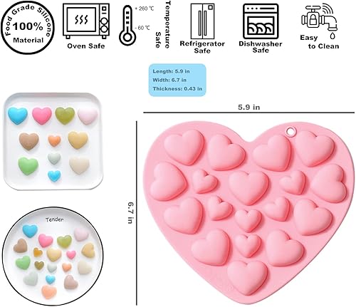 Miniatura 5 de Molde de silicona para el día de San Valentín, 2 formas diferentes, serie de corazones, molde antiadherente para hornear, caramelos, azúcar, para