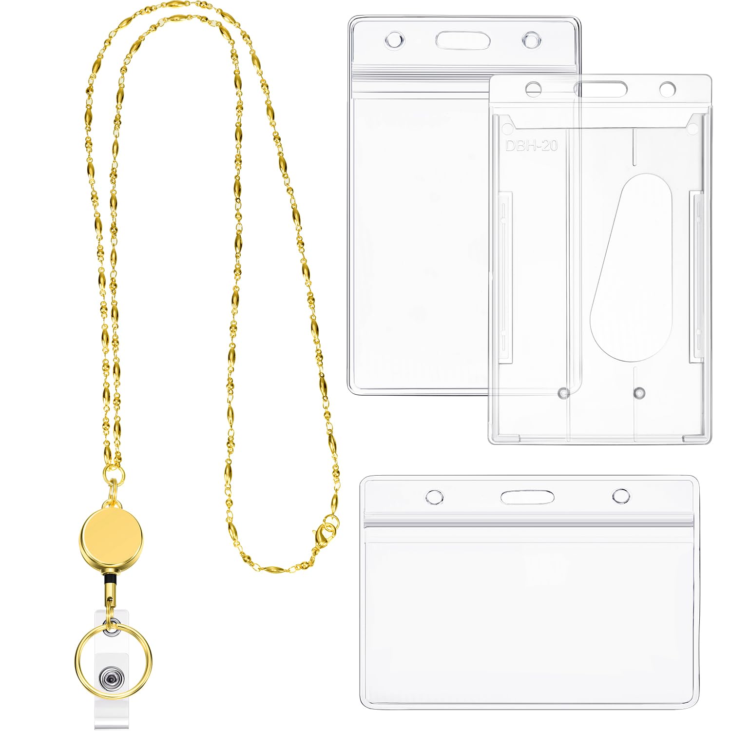 Zonon Retractable Badge Reel Lanyard with ID Holder for Women, Cruise Lanyard Stainless Steel Necklace with 3 Pieces Name Badge Holder Clip for