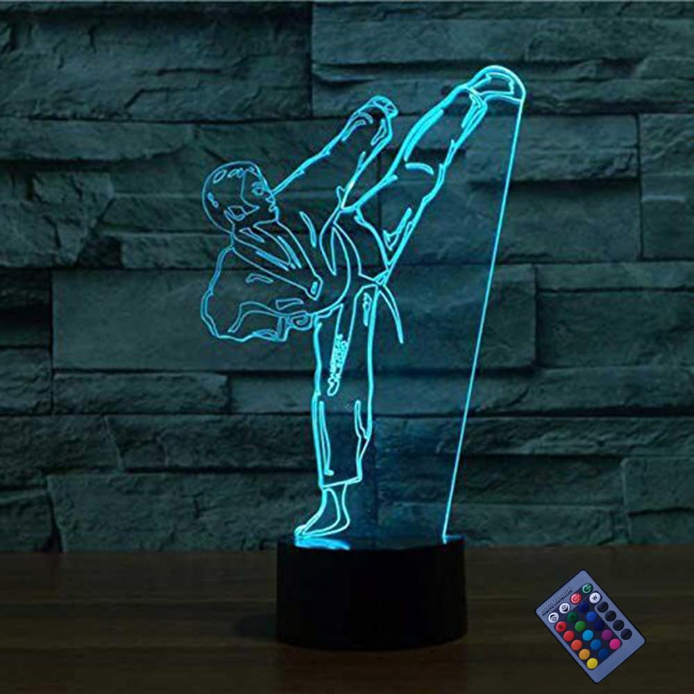 Creative 3D Taekwondo Night Light 16 Colors Changing USB Power Remote Control Touch Switch Decor Lamp Optical Illusion LED Table Desk Lamp