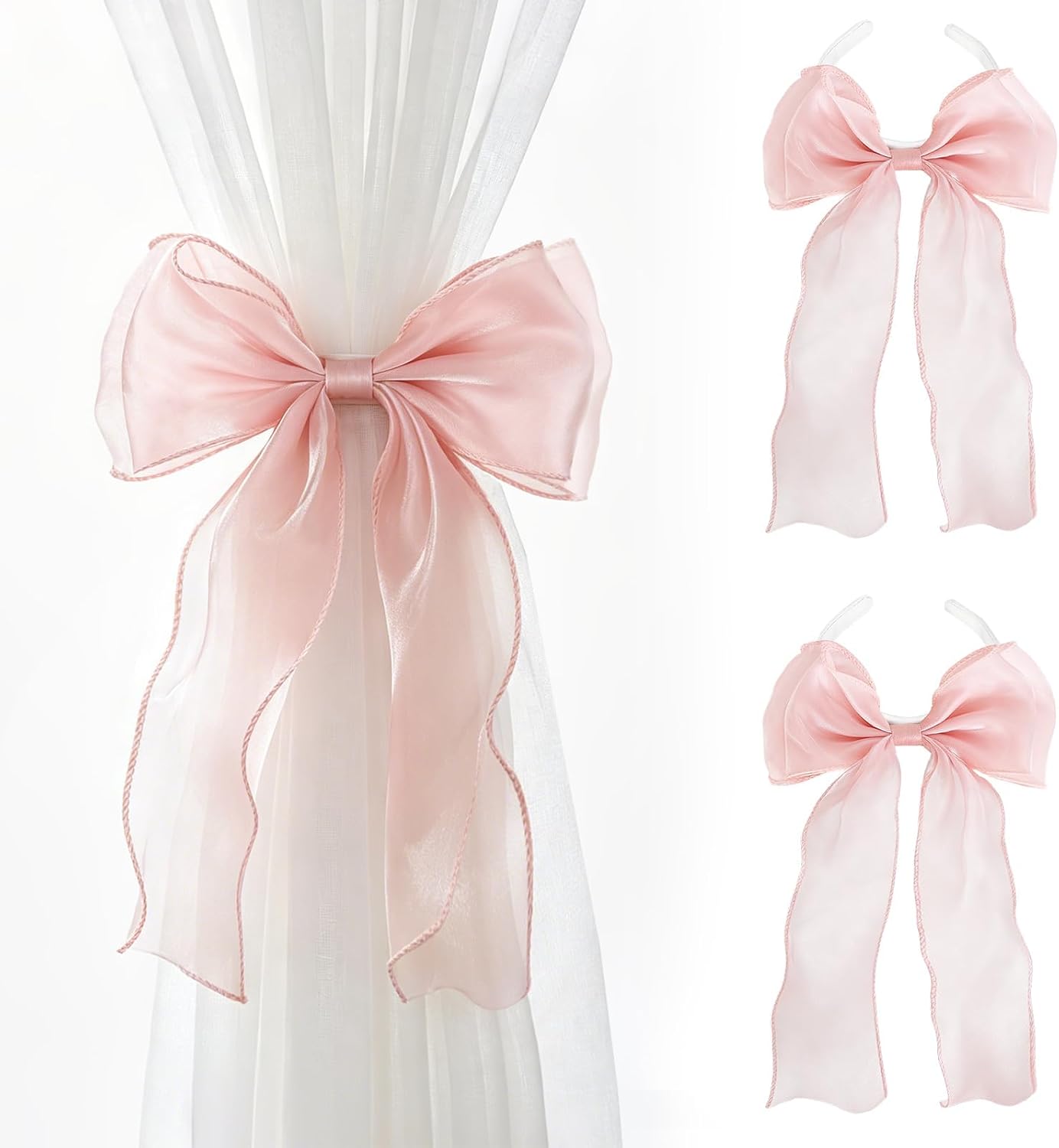 Dahey 2 Pack Pink Bow Curtain Tiebacks & Holdbacks with Bendable Metal Core