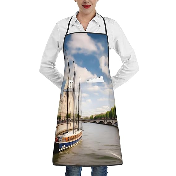 MYGANN Seine Sailing Unisex Waterproof Stain Resistant Apron With Pockets For Kitchen Restaurant Hotel Barbecue, White, One Size