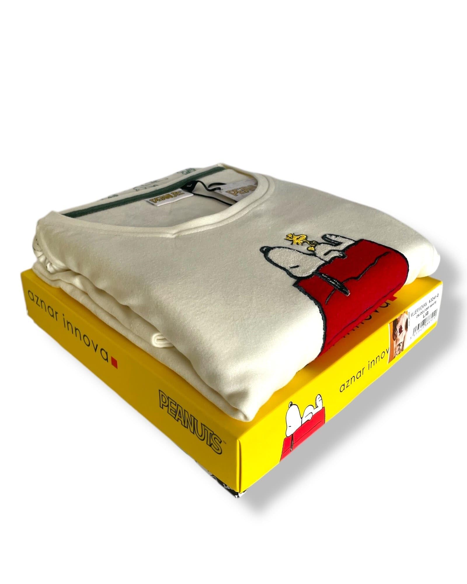 Peanuts Pigiama Donna Invernale in 100% Caldo Cotone Art. 63241 – Maglia Manica Lunga con Ricamo in Spugna + Pantalone Fantasia