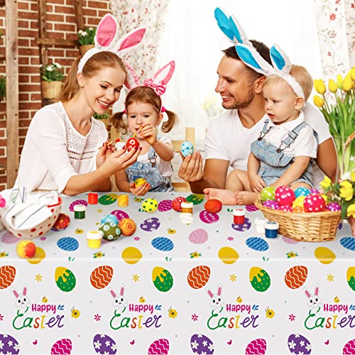 Image of 3 Pcs Easter Tablecloth-Happy Easter Bunny Table Cover, Disposable Plastic Rectangle Easter Colorful Eggs Table Cloth for Spring Easter Day Table Decorations and Party Supplies, 54 x 108 Inch