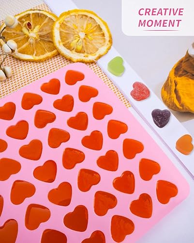 Miniatura 6 de Paquete de 2 moldes de silicona con forma de corazón para gomitas con 2 goteros, mini molde de chocolate con corazón, bandeja antiadherente para