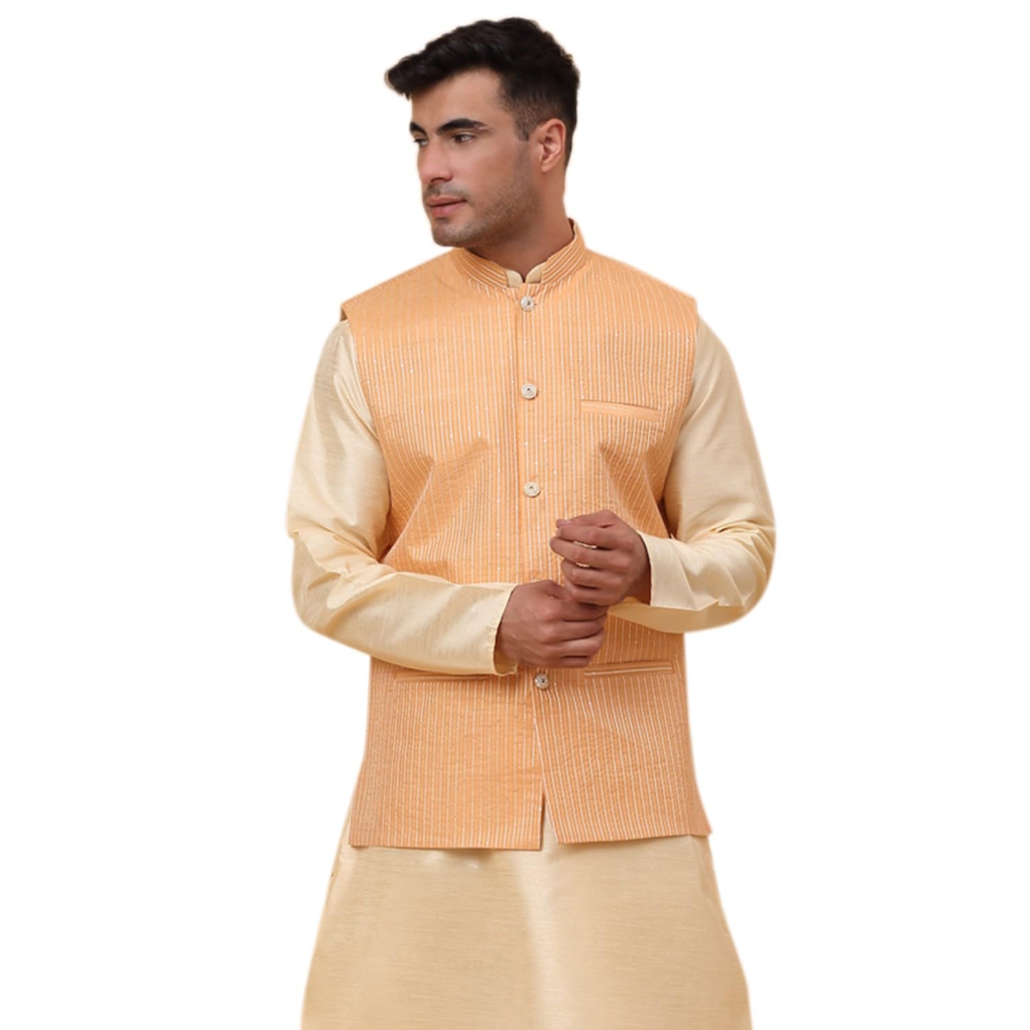 kraft india Mens Silk Striped Nehru Jacket Only-picture-13