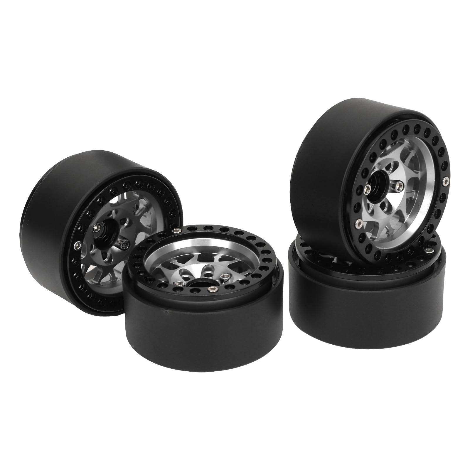 4 cerchi beadlock da 1,9 pollici per crawler RC, cerchi in lega di alluminio universali per Axial SCX10, SCX10 II, SCX10 III e GEN8, upgrade durevole e leggero per (Argento)