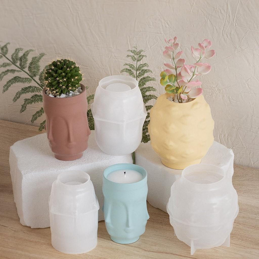 Lot de 4 moules en silicone avec couvercle, moule en silicone pour pots de fleurs, bougeoirs, vases, moules de coulée pour béton, bougeoirs, pots de fleurs, récipients de rangement