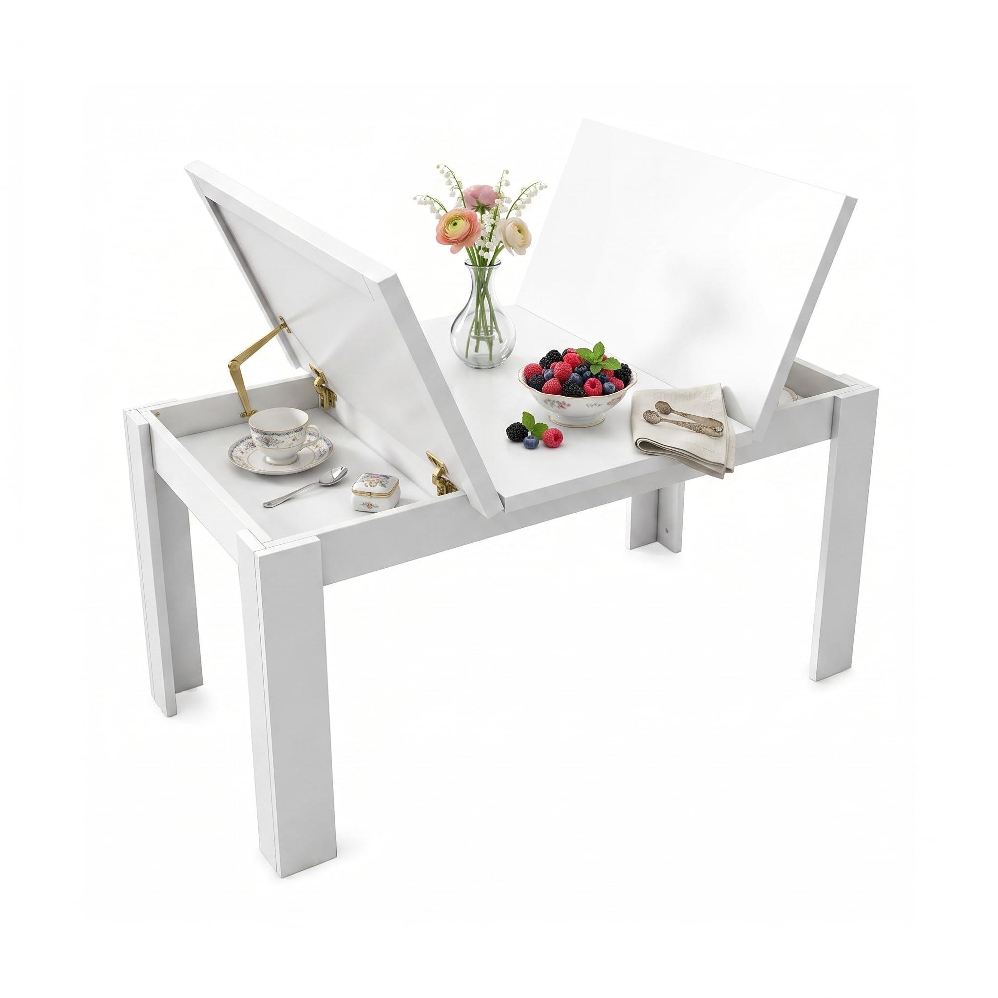 1 Stück Esstisch Weiss mit 2 Verstecktem Stauraum, Moderner Küchentisch Platzsparend Essen Tisch Esszimmer Multifunktional Tische als Schreibtisch/Kaffeetisch/Balkontisch/Gartentisch/Weiß/120x70x75CM