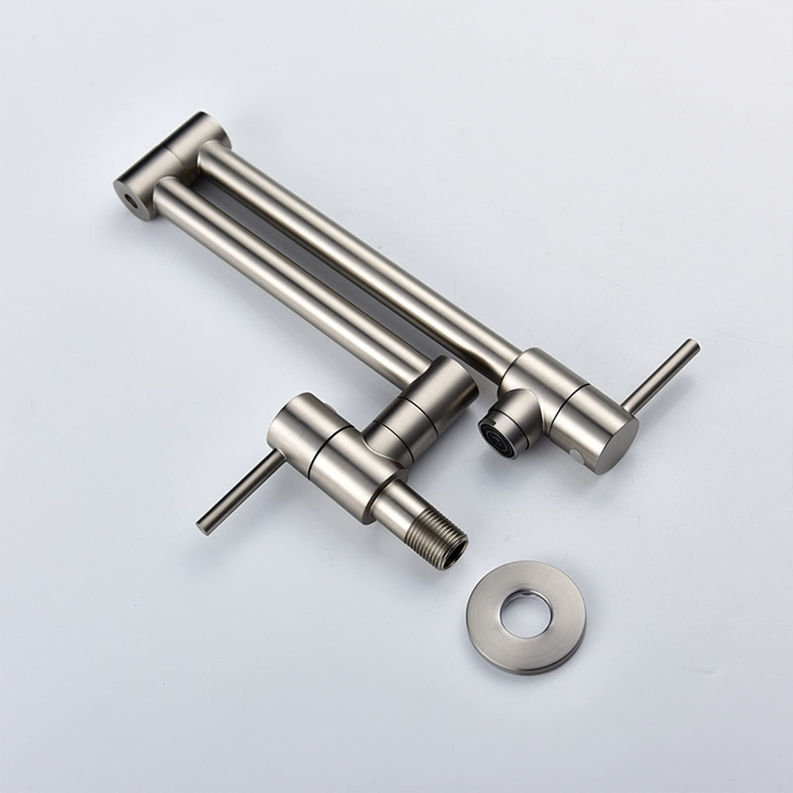 Topffüller-Küchenarmatur aus Messing, faltbar, ausziehbar, wandmontiert, mit Kalt- und Warmwasseranschluss, gebürstetes Nickel