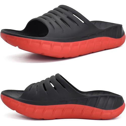 KuaiLu Mens Recovery Sandals Orthotic Thick Cushion Open Toe Sport Slides, Reduces Stress on Feet With Comfortable Plantar Fasciitis, Joints & Back Post-Exercise