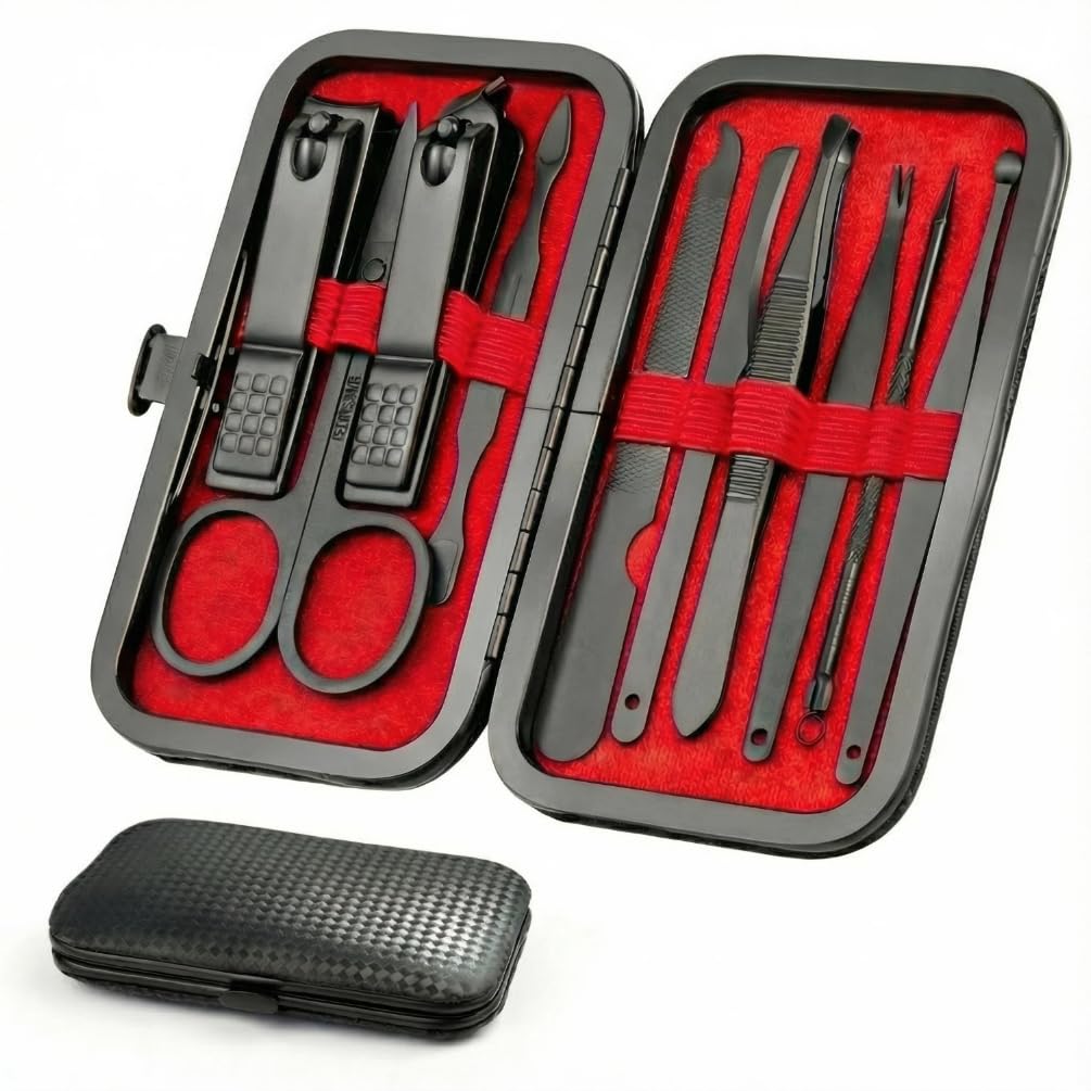 Nail Clippers Set and Manicure Set - Professional Stainless Steel Nail Kit, Manicure Kit, Nail Care Kit with Travel Case, File, Tweezers, Grooming Kit - Ideal Gift for Women and Men (10PCS) by OKOM