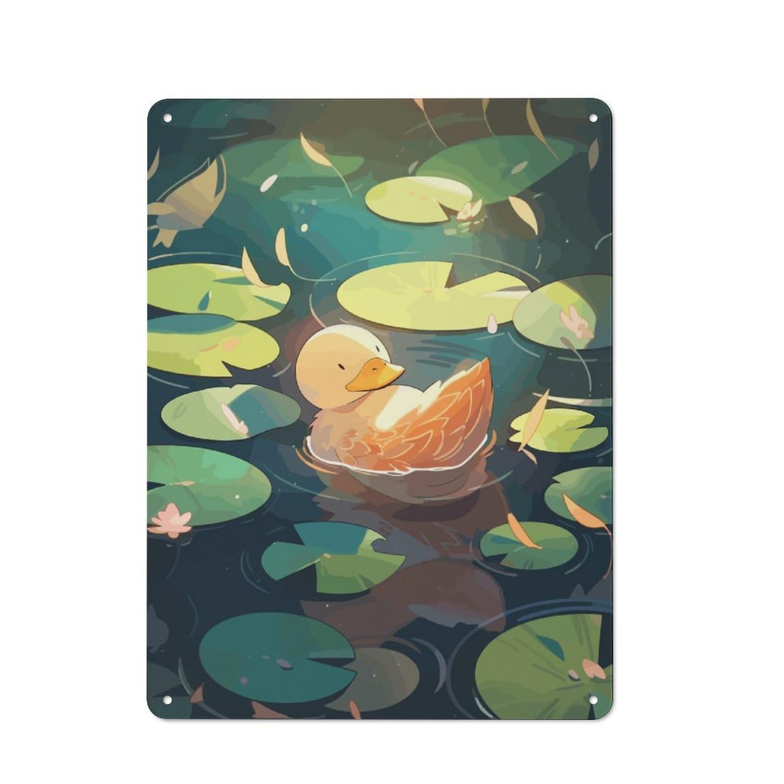 Junmoney Tranquil Duck In A Pond Workshop Style Tin Sign 40X30cm, Workshop Wall Decor For Tool Room, Garage, Studio Or Home Bar