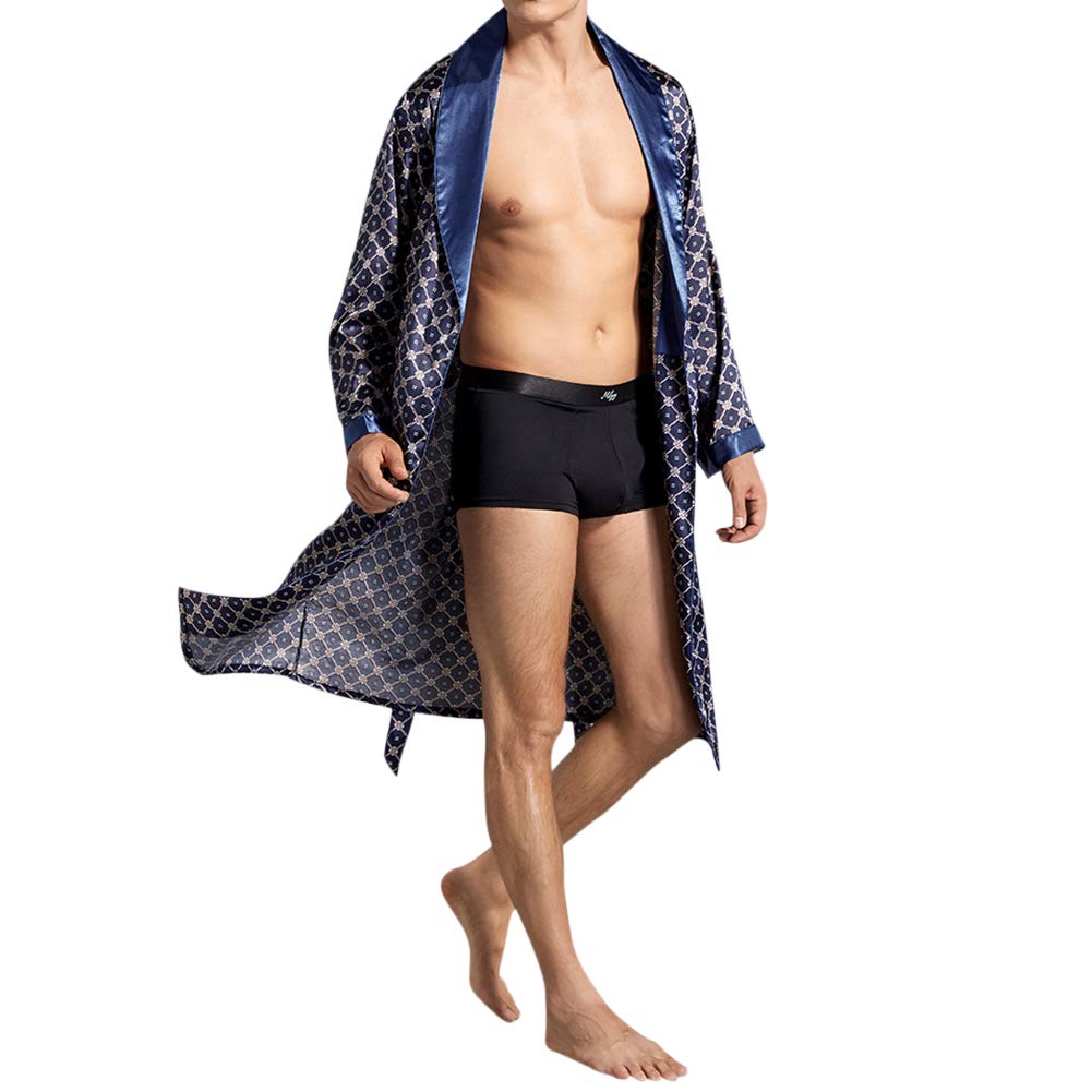 YOUTHUP Robes de Chambre pour Homme Lisse Vêtement de Nuit Pyjama Robe Peignoir de Bain avec Ceinture et Poches