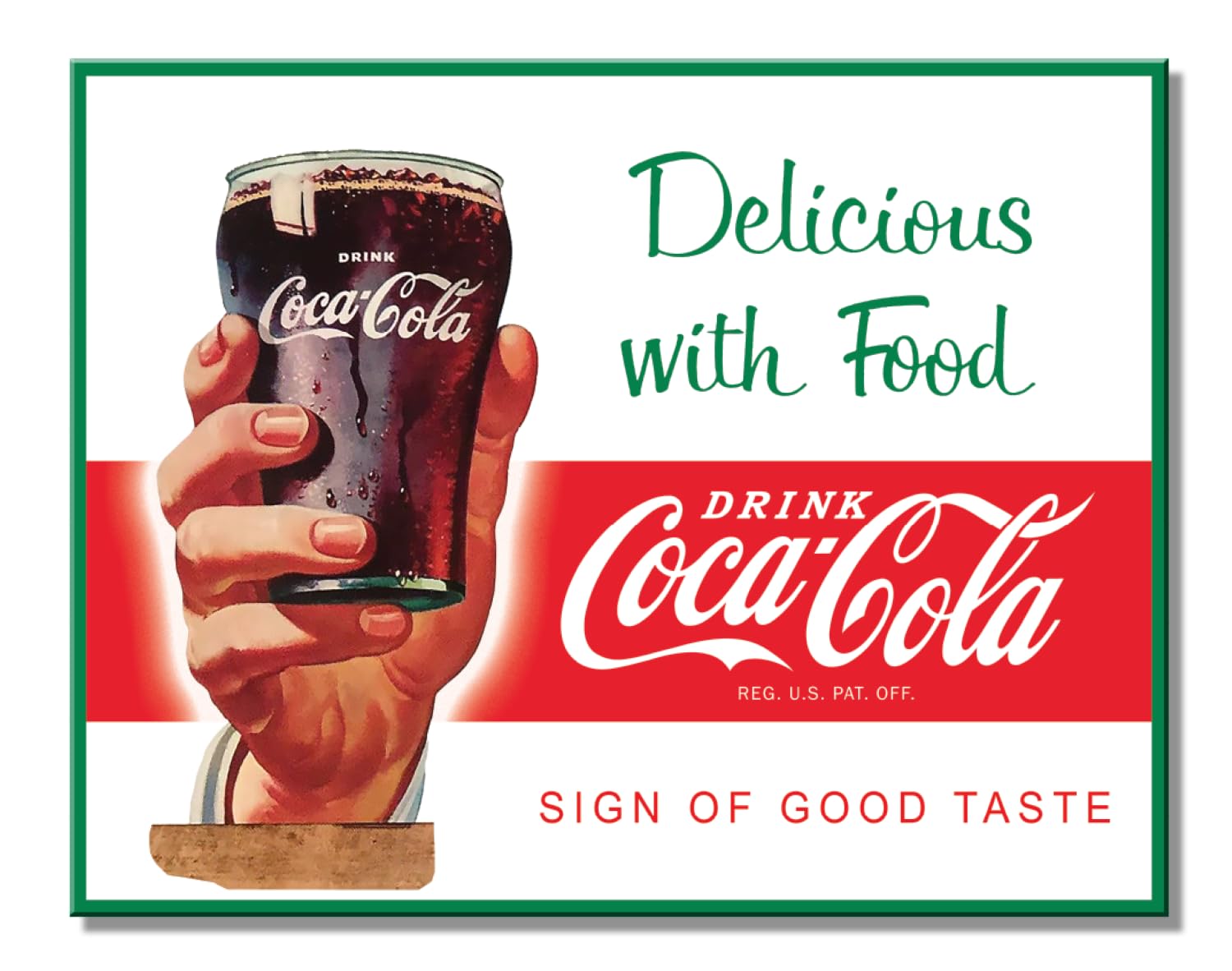 Desperate Enterprises Delicious with Food - Coca-Cola Tin Sign - Nostalgic Vintage Metal Wall Decor - Made in USA