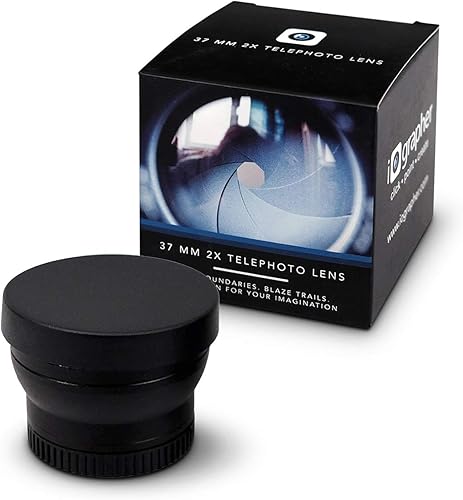 iOgrapher Lente de zoom de teleobjetivo 2X de 1.457 in, accesorios de fijación de lente para smartphone y tableta, actualización a cámara