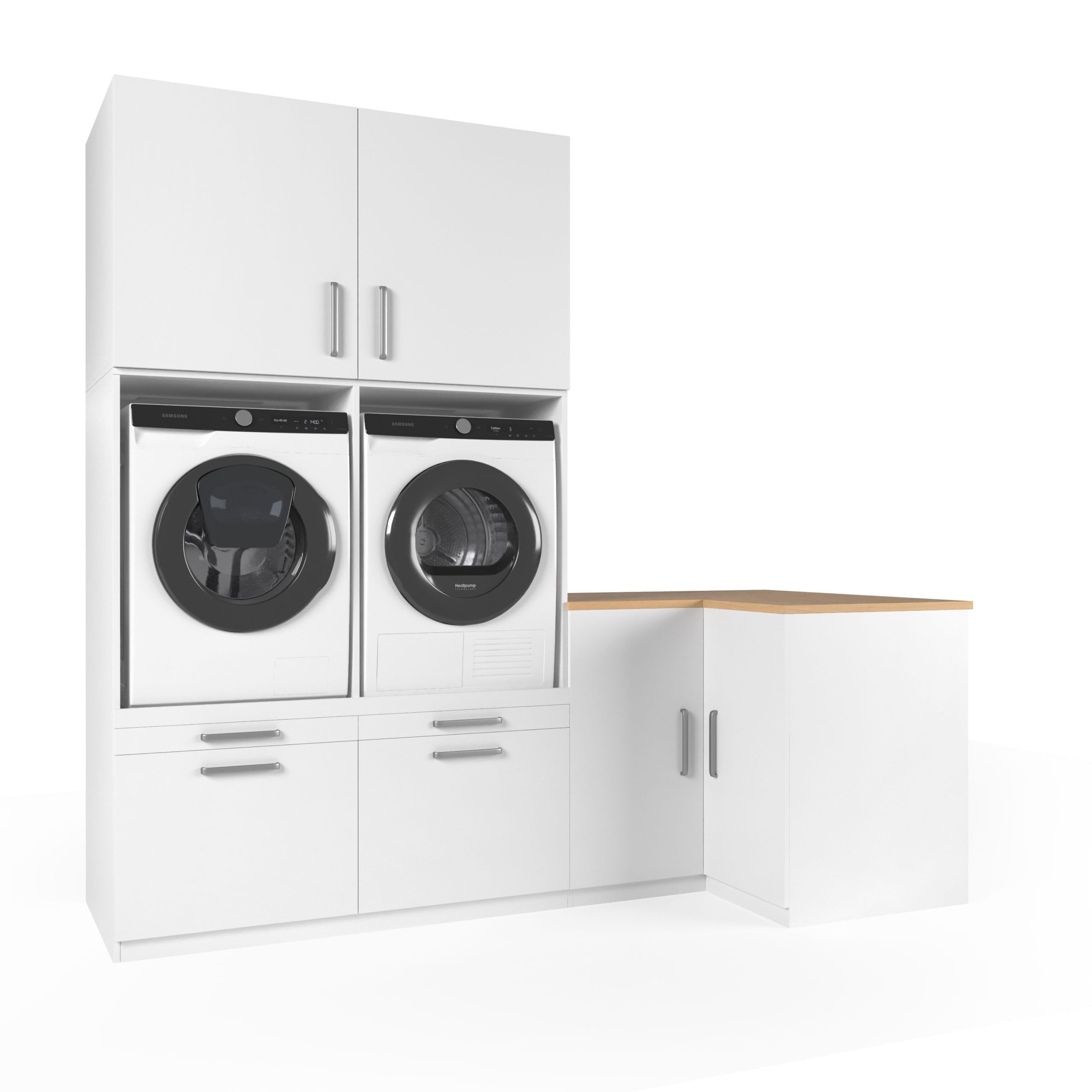 Lavadora Armario Marrakech - Lavadora elevadora - Conversión a máquina - 700(D)*2480(B)*2350(H) mm - Blanco - Diseño elegante, que ahorra espacio y ergonómico - Fácil de colocar
