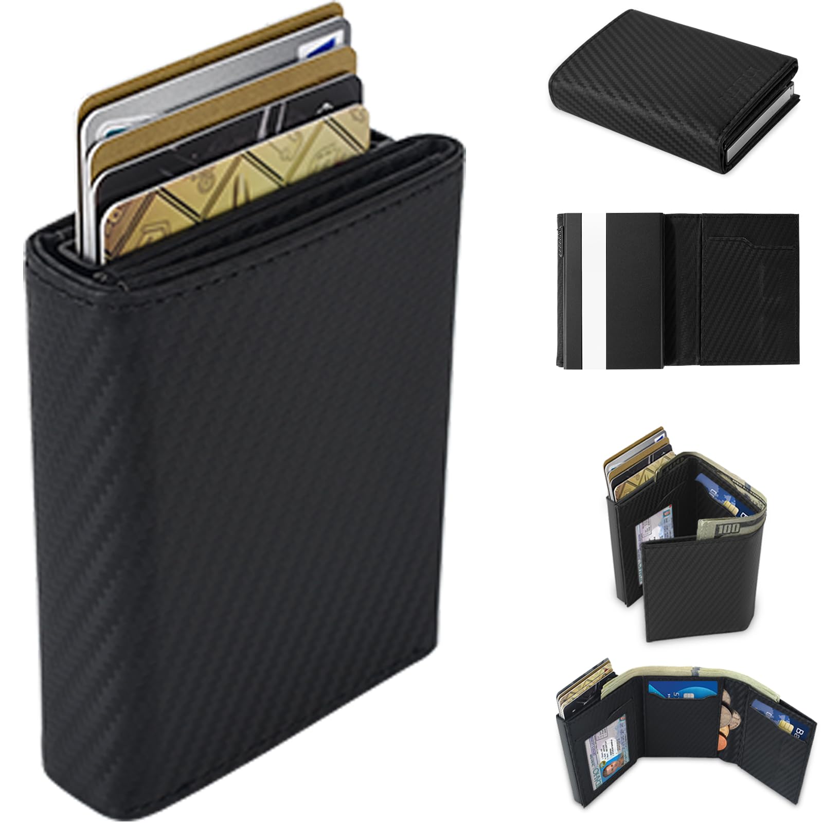 Aibirui Wallet for Men,Trifold Wallets for Men Holds 12 Cards,20 Bills,ID Window | Ridge wallets for men,Minimalist Pop Up Wallet for Men-RFID