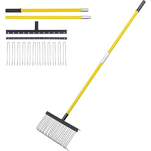 Steel Leaf Rake with 60" Epoxy Handle, 19.6" Head, Durable Steel - Garden Rake, Metal Rake for Efficient Yard Work