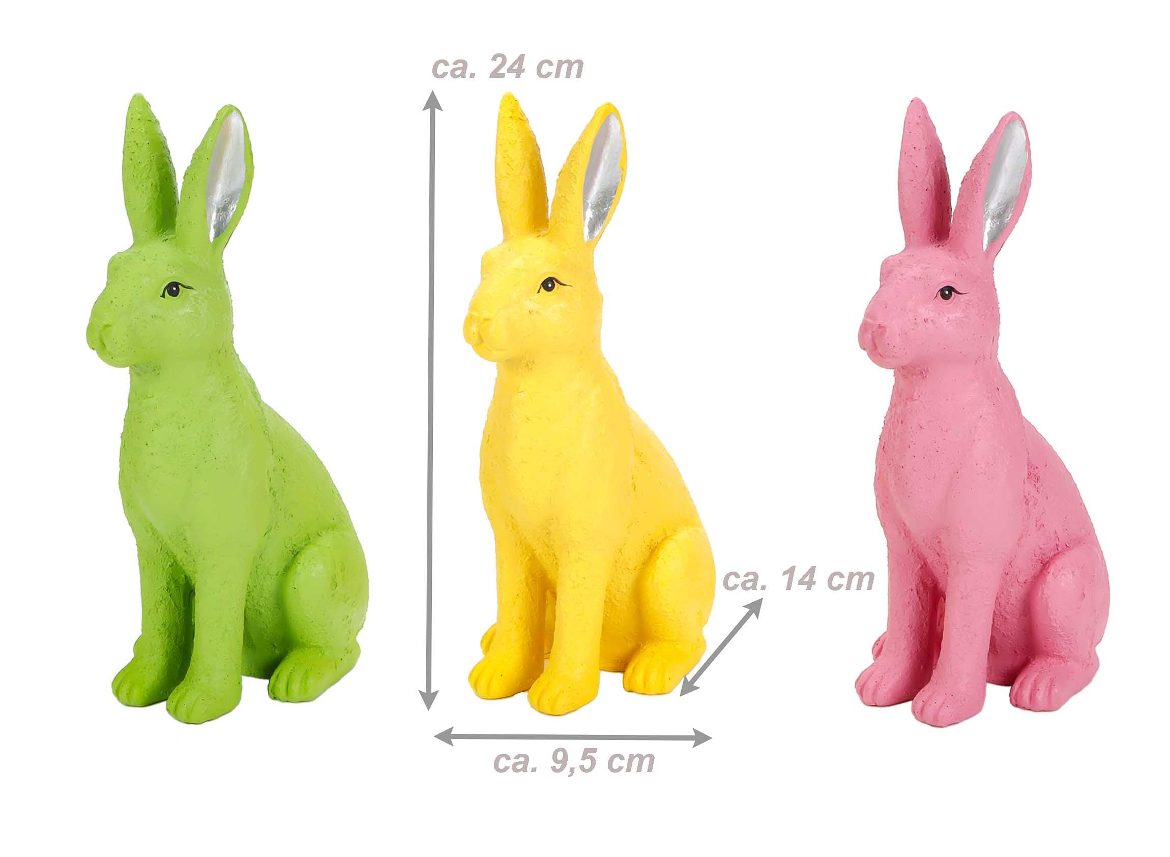 Bubble Store Osterhasen Deko 3er Set – Bunte Osterdekoration, Hasen aus Polyresin – Moderne Hasenfiguren in Gelb, Grün & Pink, Höhe 24 cm – Osterdeko Innenbereich, Fensterbank, Regal