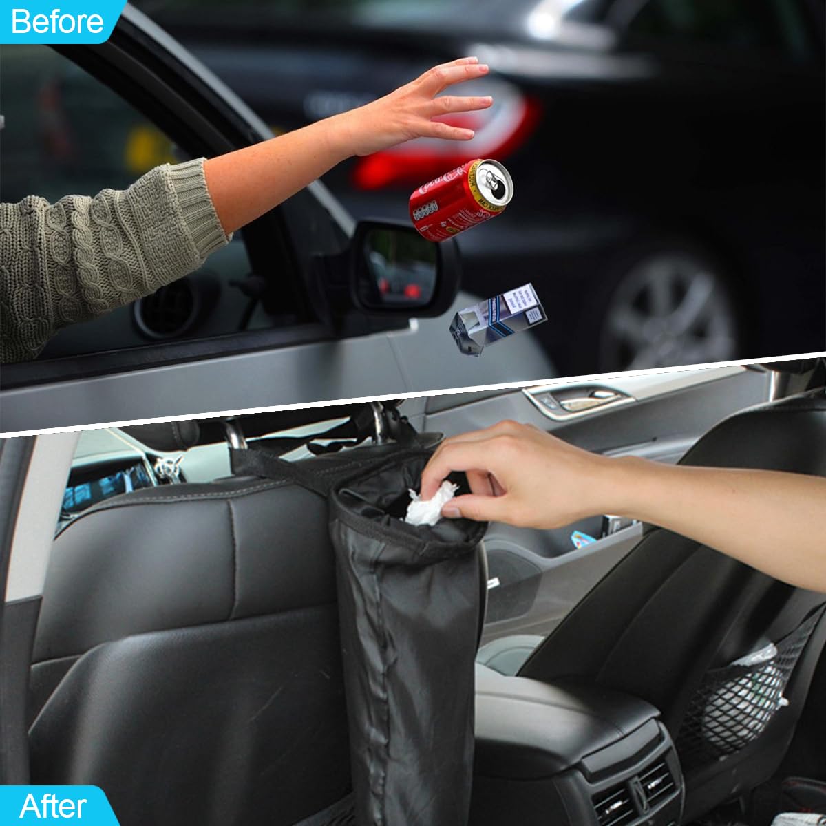 JNNJ PU Leather Car Seat Storage Bag, Auto Universal Tidy Storage Pockets Handbag, Car Travel Multi-pocket Seat Back Hang Bag, Auto Rear Seat Headrest Organizer For Bottles Toys Phone(Beige