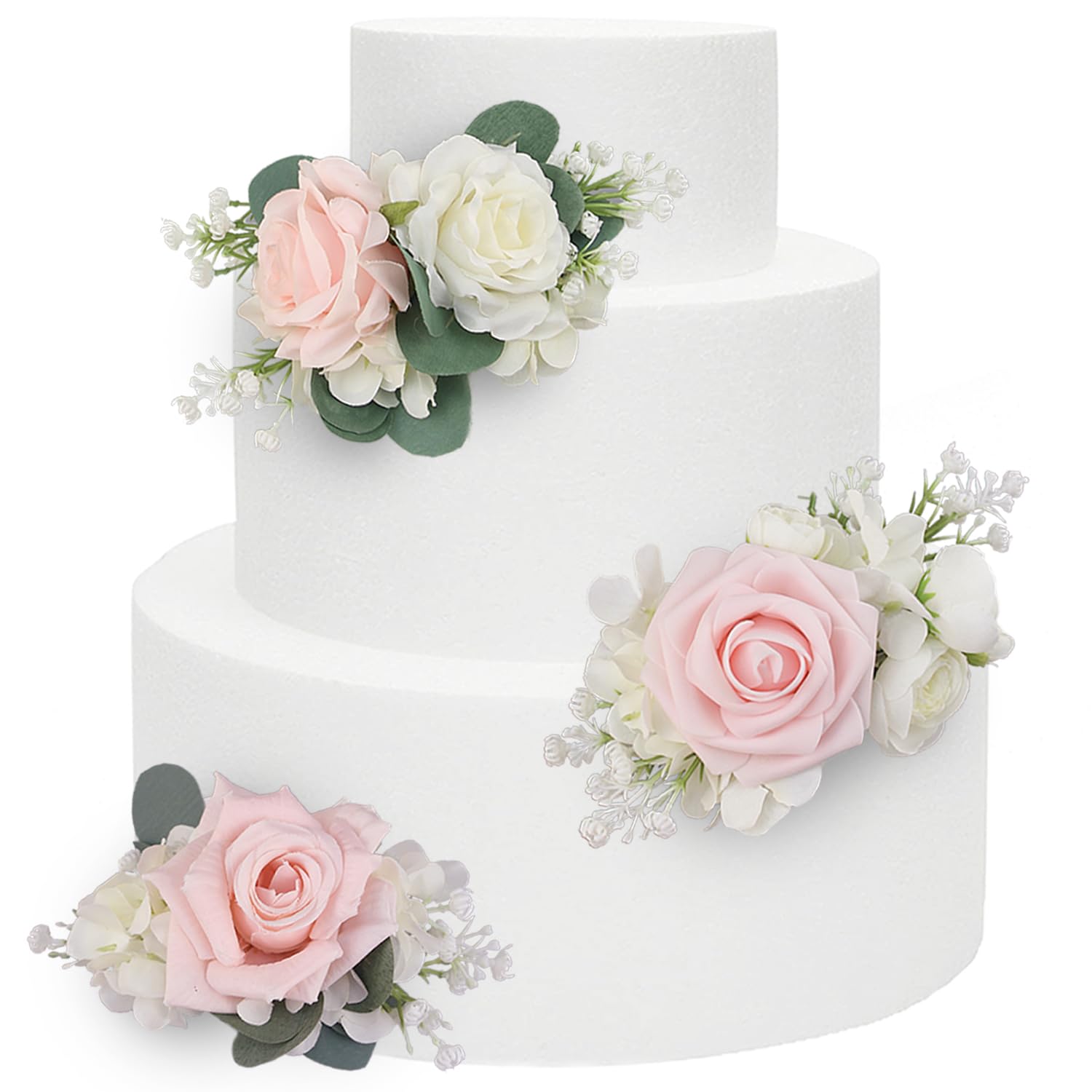Rinlong 3Pcs Pre-made Blush Pink Cake Flowers Decorations Flower Cake Topper Butterfly Cake Decorating Flowers for Wedding Sweet 16 Birthday Girl