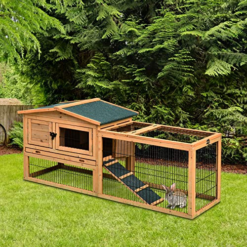 PawHut Kleintierstall kleitierkäfig mit Freigehege Meerschweinchenstall Freilaufgehege Winterfest Outdoor Tierstall… – Bild 3