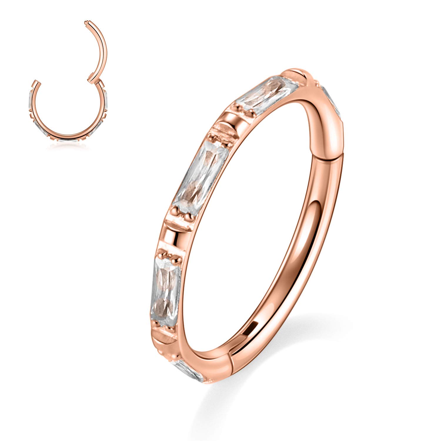 hengkaixuan CZ/Opal Nose Rings Conch Jewellery Septum Clicker 316L Surgical Steel Segment Ring Helix Cartilage Earrings Hoop Daith Tragus Rook Piercing Jewellery — view 14