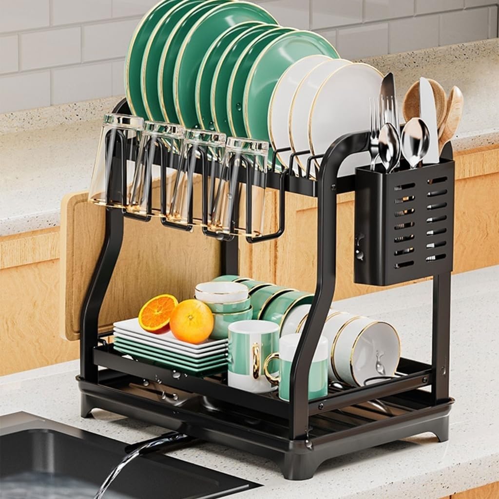 2-stöckiger Geschirrtrockner mit Essstäbchenhalter und Tasse, multifunktionale Küchenspüle, ideal für Schneidebrett, Stauraum, Arbeitsplattenlösung
