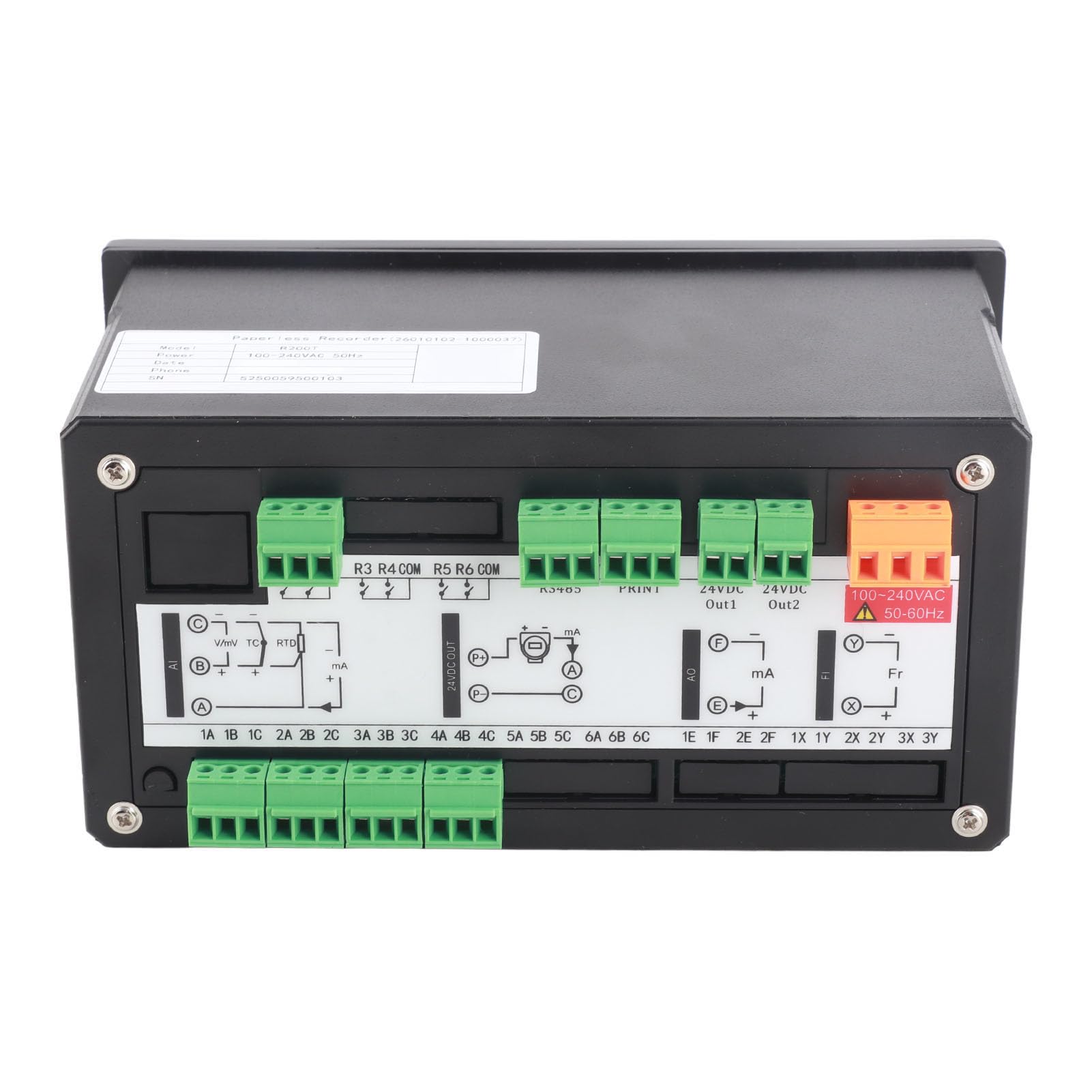 FTVOGUE Wielokanałowy Rejestrator Temperatury ABS Bezpapierowy Miernik Temperatury 4-kanałowy 4-calowy Wyświetlacz LCD 800 X 480 2 Alarmy 1 S Próbkowanie dla Techników Monitorowania Procesów
