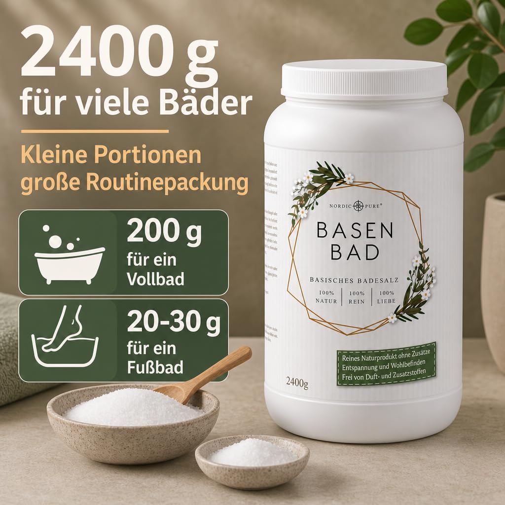 Basen-Bad von Nordic Pure 2400g | Basischer Badezusatz Made in Germany | Basisches Wellness-Badesalz Perfekt für ein Vollbad, Sitzbad, Fußbad oder Handbad