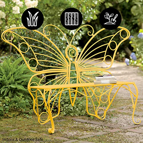 Plow & Hearth Weatherproof Butterfly Outdoor Bench | Holds Up To 300 Lbs | Garden Patio Porch Park Deck | Metal | Yellow #TOP3