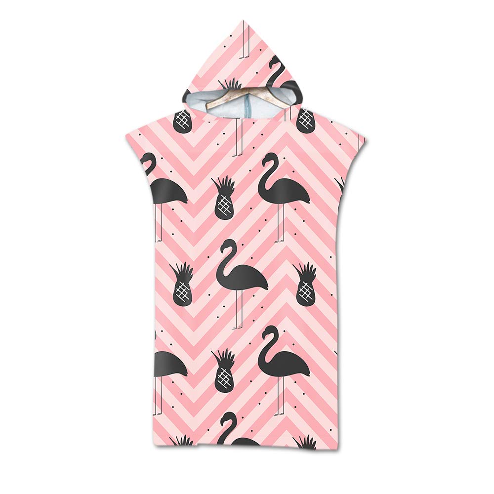 Treer Women's Flamingo Changing Robe Hooded, Adult Poncho Towel Microfibre Quick Dry Light Weight Towel For Men Beach Swimming Surfing Wetsuit Changing Camping Travel (75X110cm,)